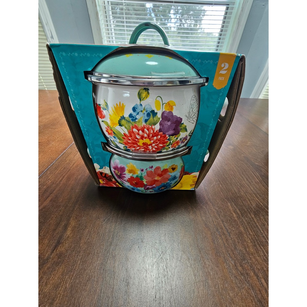 The Pioneer Woman Breezy Blossom 2PK Mini Dutch Oven Set with Lids 1.05 QT Teal
